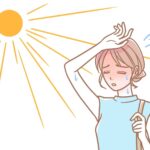 イラスト＿日焼け止め対策不足で辛そうに外を歩く女性