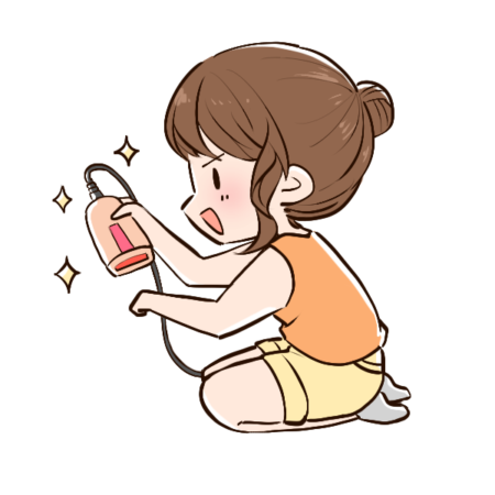 脱毛器を手に入れてゴキゲンでお手入れする女性のイラスト