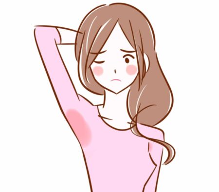 イラスト_ワキ汗で眉をしかめる女性