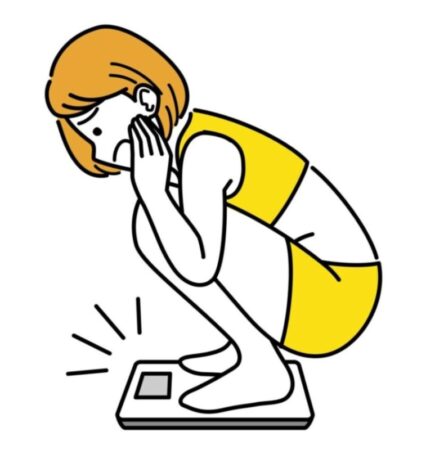 イラスト＿体重計に乗ってショックを受ける女性
